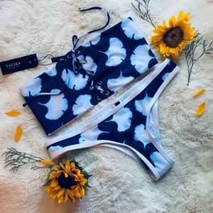 NWT Tavik Strapless Blue & White Print Two Piece